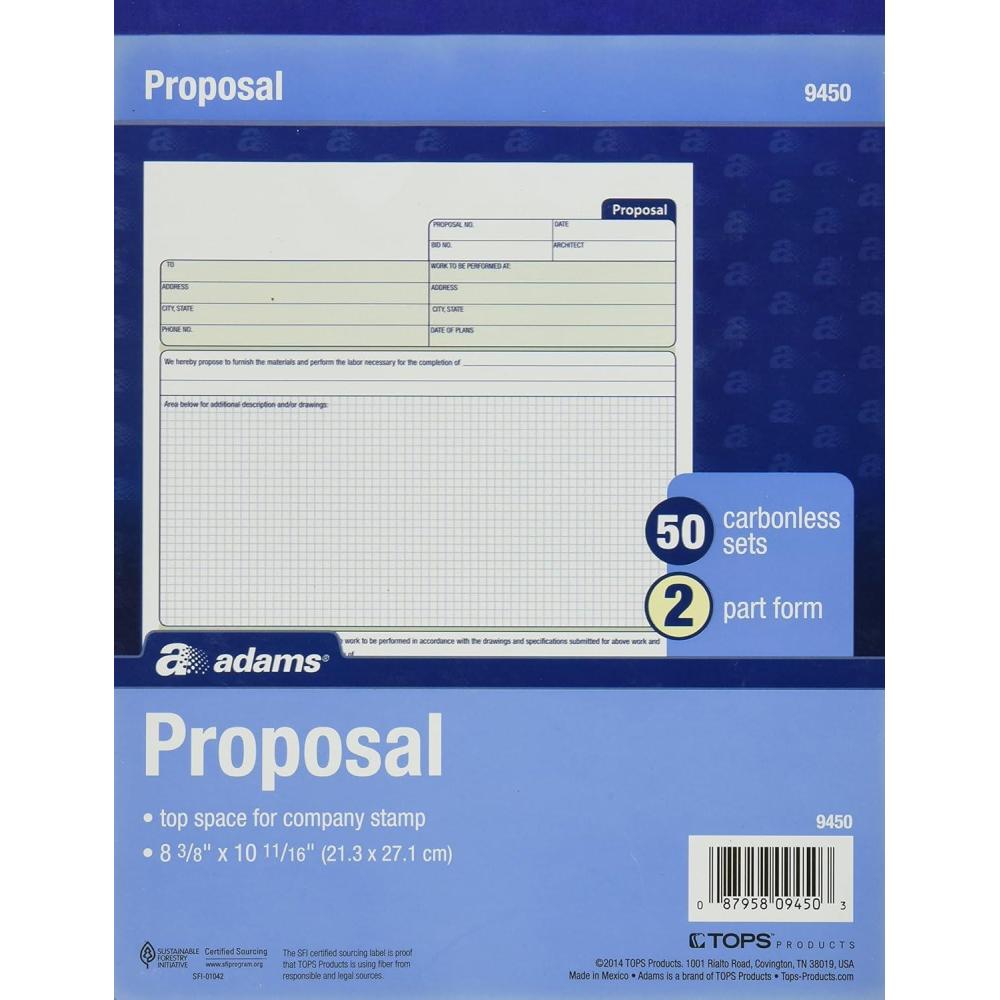 image:imageAdams Proposal Form Book 2Part Carbonless 1019 x 838 Inches 50 Sets White and Canary 9450ABF50 Count Pack of 1