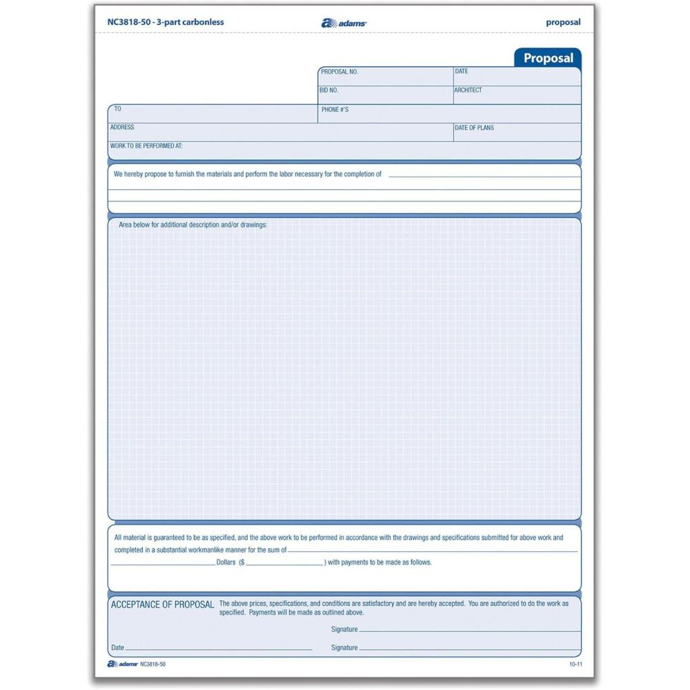 image:imageAdams Proposal Unit Form 3 Part Carbonless 85 x 1144 Inches 50 Sets per Pack White and Canary and Pink NC38185085 x 1144 inches Pack of 8