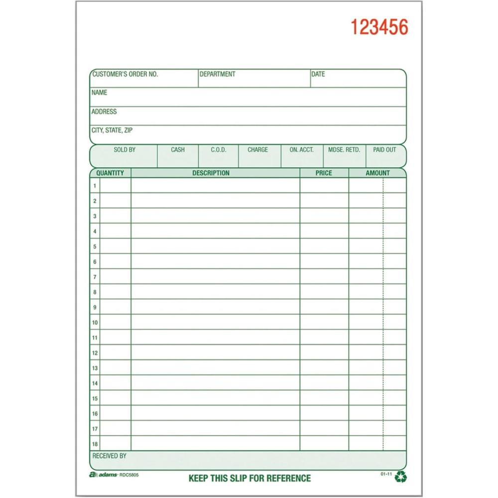 image:imageAdams Recycled All Purpose Sales Order Book 2Part Carbonless WhiteCanary 5916 x 8716 Inches 50 Sets RDC5805