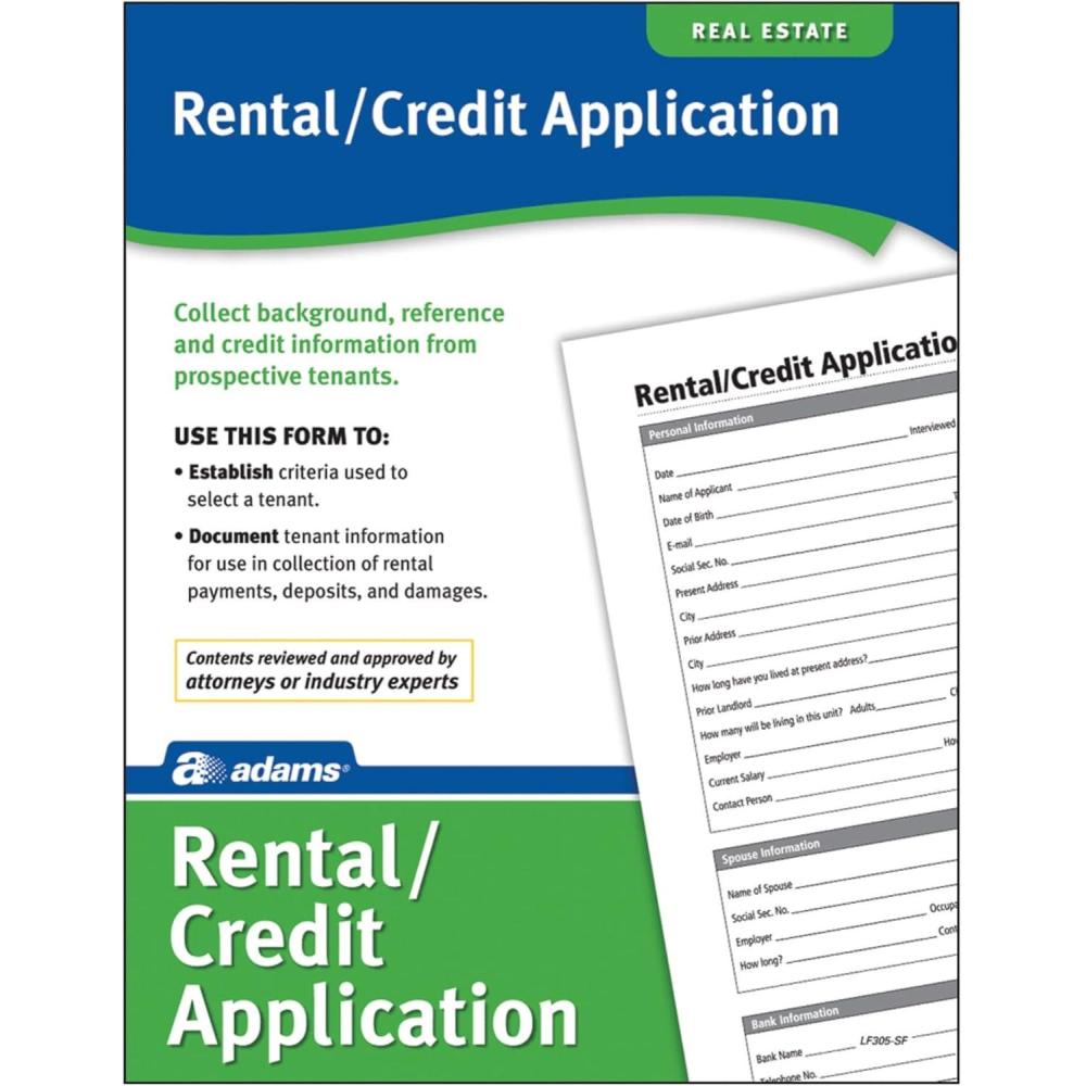 image:imageAdams Rental and Credit Application Form 85 x 11 Inch White LF305