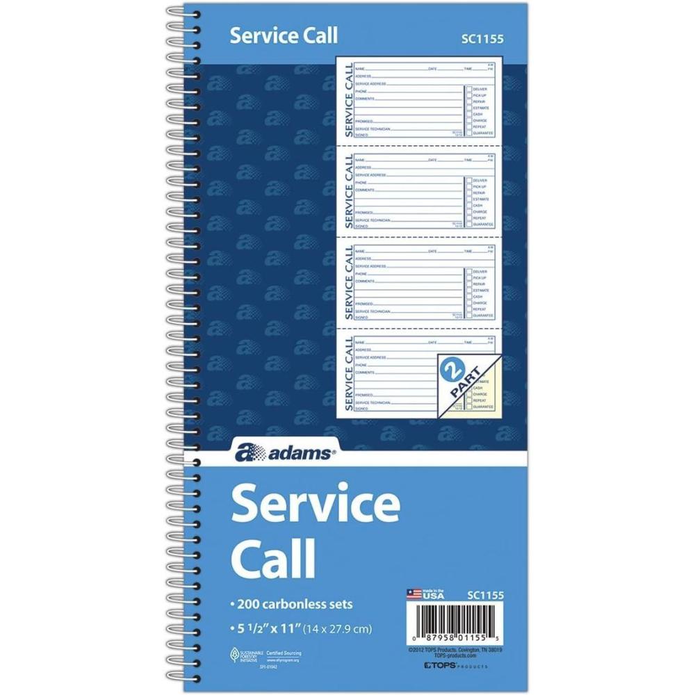 image:imageAdams Service Call Book 525 x 11 Inch Spiral Binding 2Part Carbonless 4 Messages per Page 200 Sets White and Canary SC1155 WhiteCanary