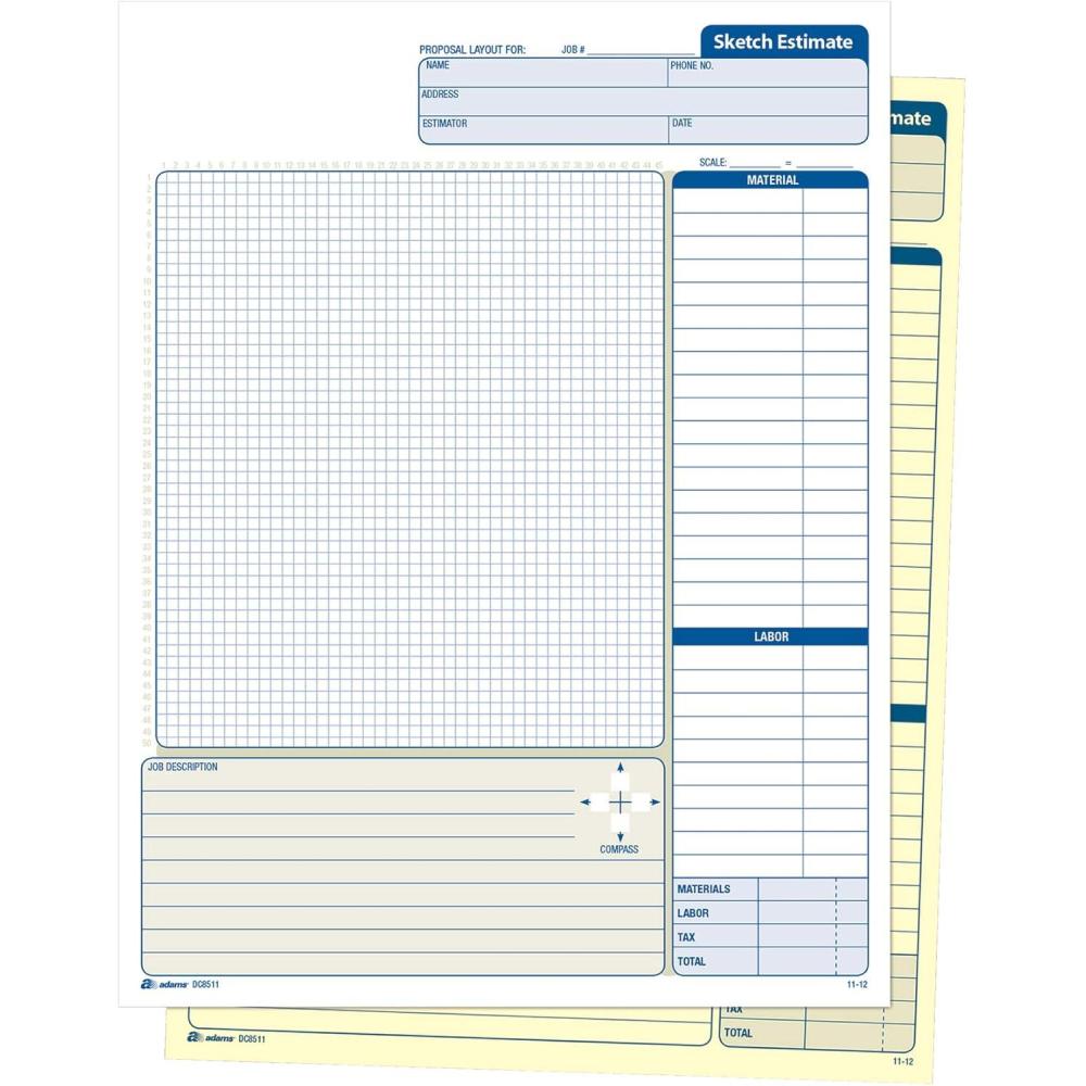image:imageAdams Sketch Estimate Book Carbonless 2Part WhiteCanary 838 x 11716 Inches 25 Sets DC8511