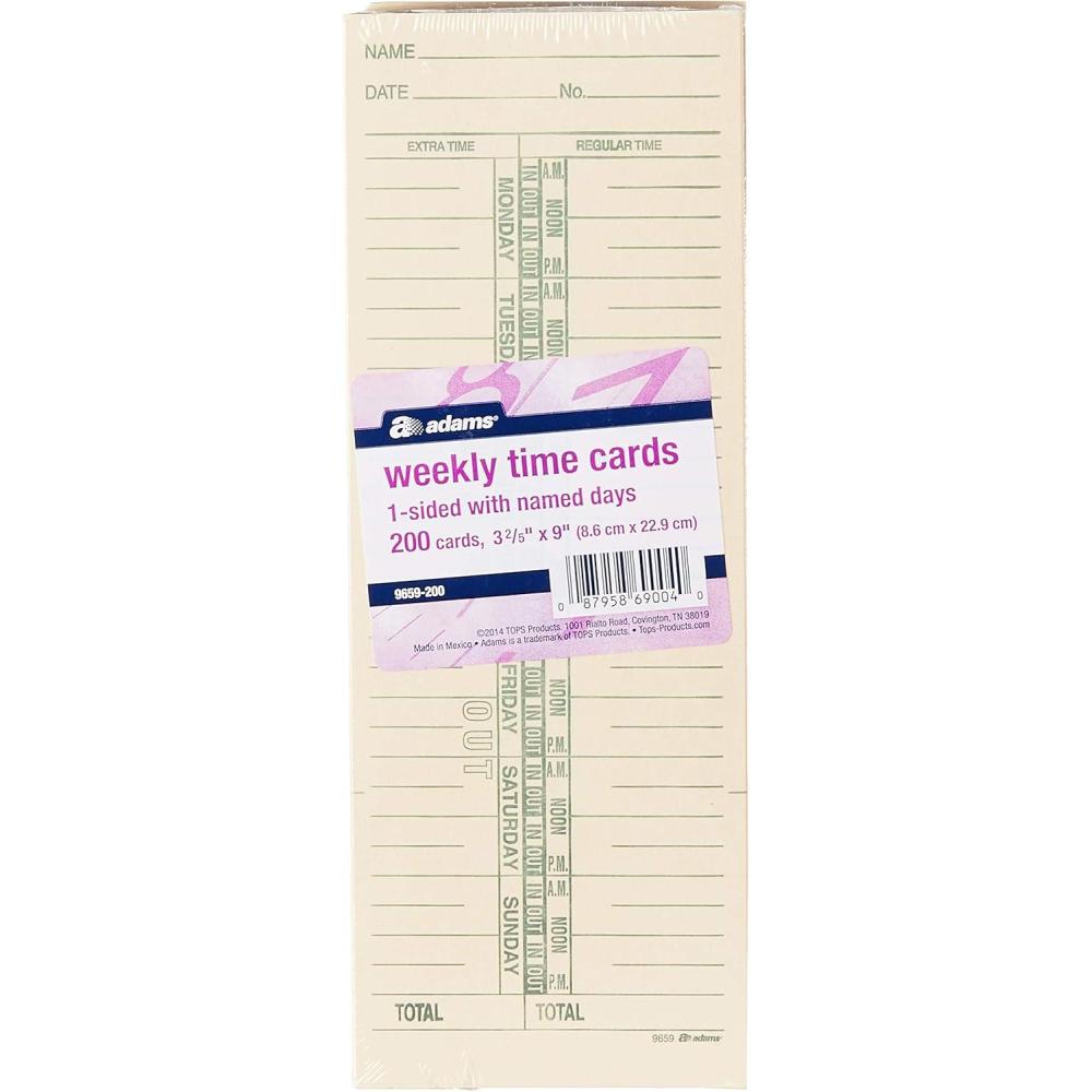 image:imageAdams Time Cards Weekly 1Sided Named Days 338 x 9 Manila Green Print 200Count 9659200338 x 9