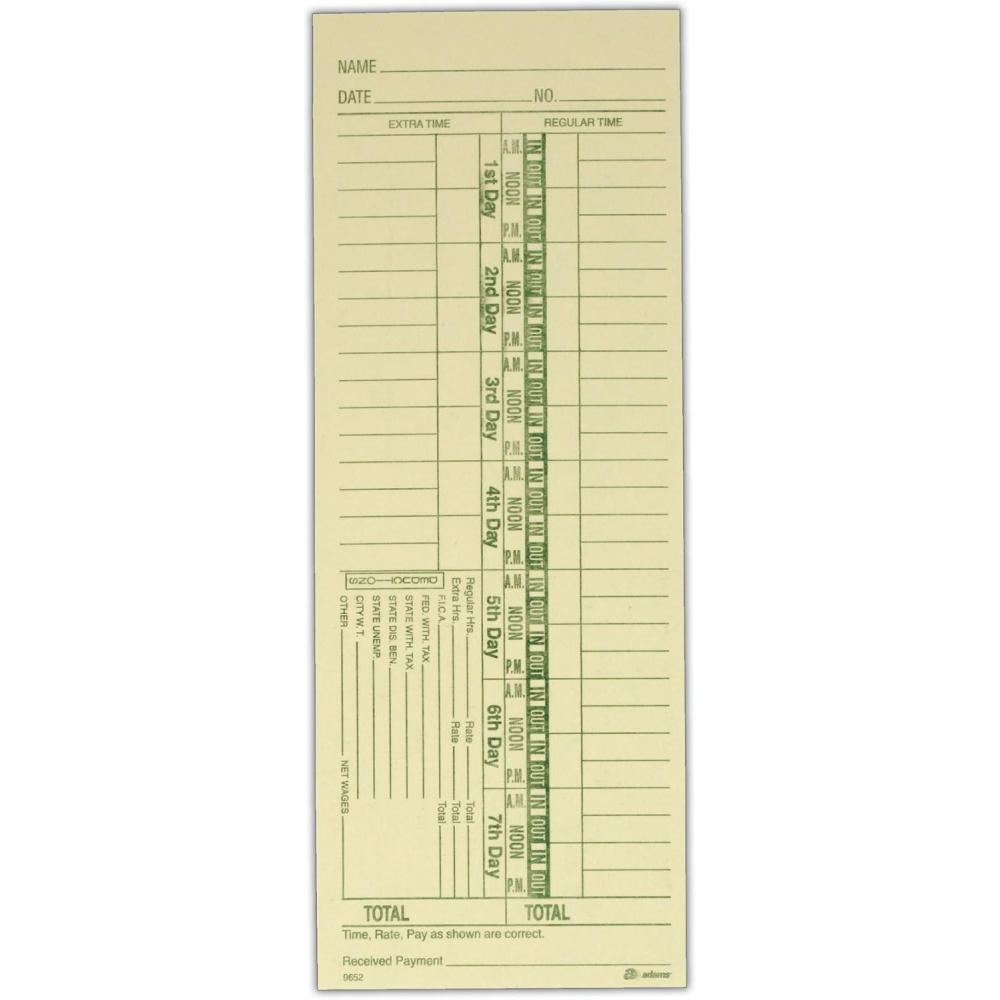 image:imageAdams Time Cards Weekly 1Sided Numbered Days 338 x 9 Manila Green Print 200Count 9652200