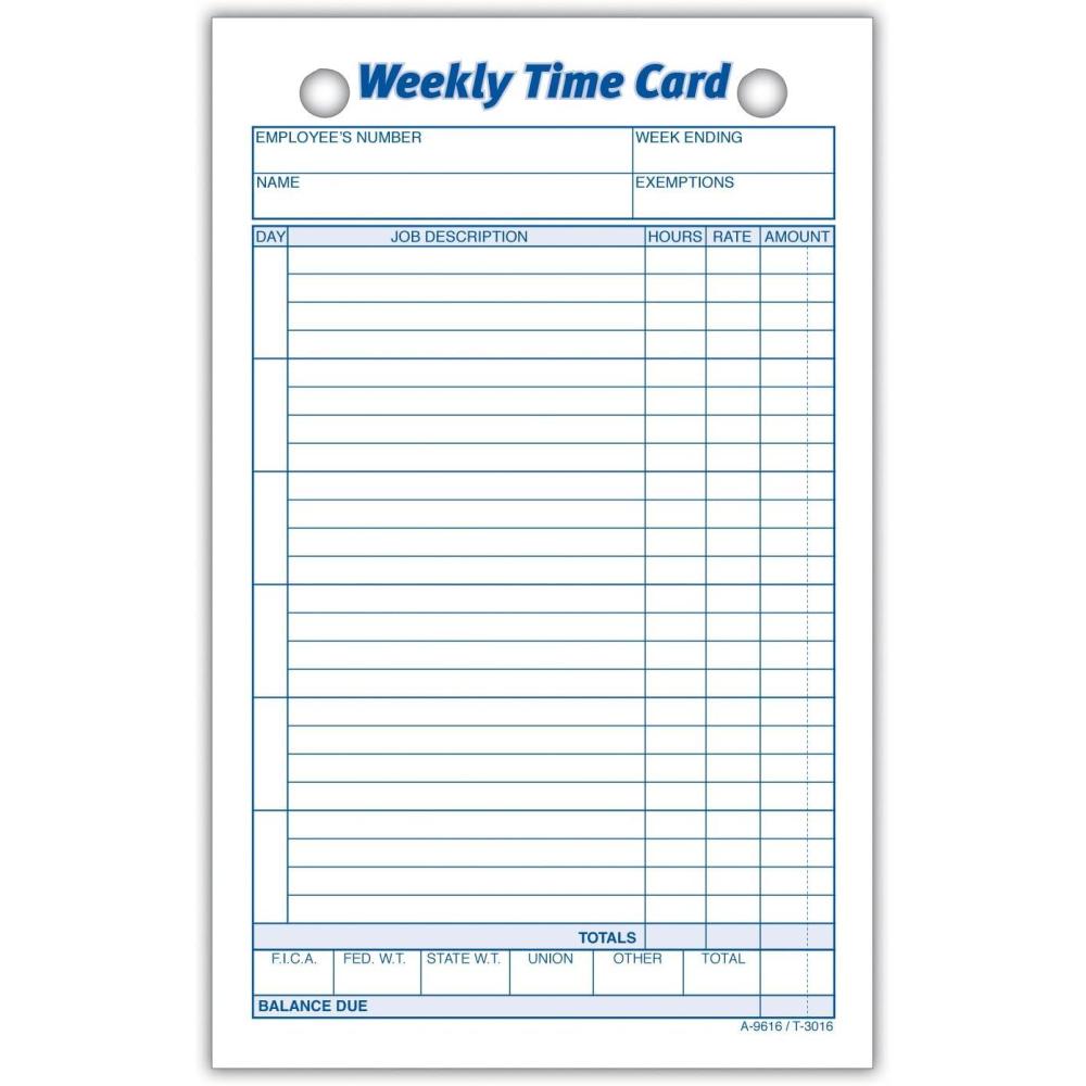 image:imageAdams Weekly Time Cards 1Sided 425 x 675 Inches White Index Bristol Paper 100 Cards Per Pack 9616ABF