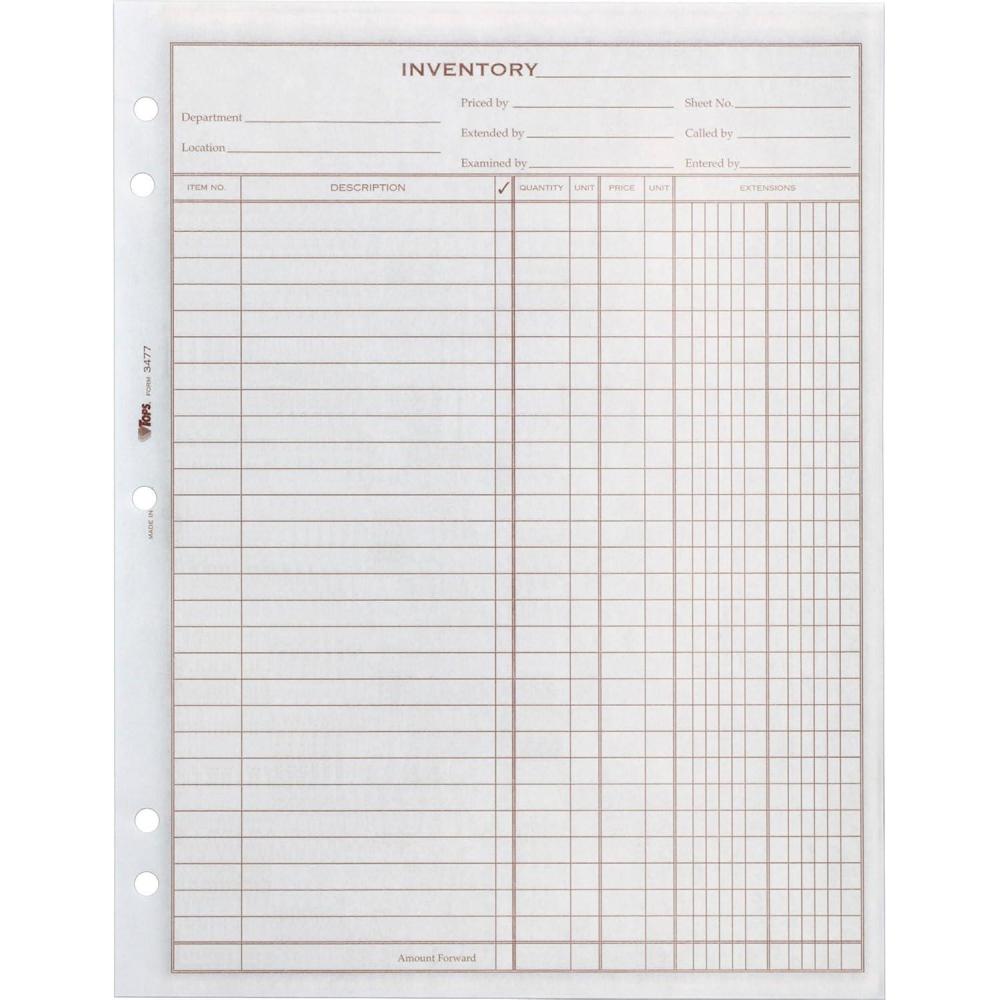 image:imageTOPS Inventory Sheet Book 812 x 11 100 Sheets 2PDSPK