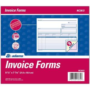Adams Invoice Unit Sets, 7.44 x 8.5 Inches, 3-Part, Carbonless, White/Canary/Pink, 100 Sets per Pack (NC3872)((Pack of 1))