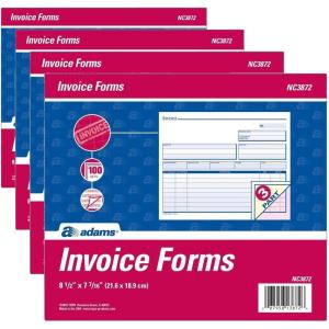 Adams Invoice Unit Sets, 7.44 x 8.5 Inches, 3-Part, Carbonless, White/Canary/Pink, 100 Sets per Pack (NC3872)((Pack of 4))