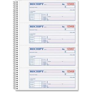 Adams Money and Rent Receipt Book, 2-Part Carbonless, 7-5/8″ x 11″, Spiral Bound, 200 Sets per Book, 4 Receipts per Page (SC1182)