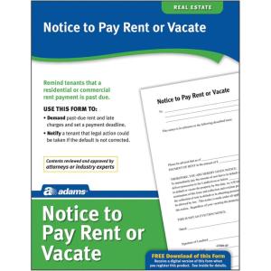 Adams Notice To Pay Rent Or Vacate Forms, Includes Downloadable, Fillable Digital Forms, White (LF280)