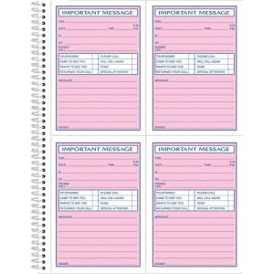 Adams Phone Message Book, 8.06 x 11 Inch, Spiral Bound, 2-Part, Carbonless, 4 Messages per Page, 400 Sets, White and Canary (S1187D)