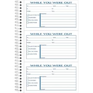 Adams Phone Message Book, 8.5 x 5.25 Inch, Spiral Bound, 2-Part, Carbonless, 3 Messages per Page, 300 Sets, White and Canary (SC8603D)