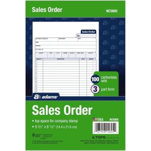 Adams Sales Order, 3-Part, Carbonless, White/Canary/Pink, 5-2/3 x 8-1/2 Inches, 100 Sets per Pack (NC5805)