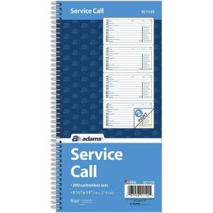 Adams Service Call Book, 5.25 x 11 Inch, Spiral Binding, 2-Part, Carbonless, 4 Messages per Page, 200 Sets, White and Canary (SC1155), White/Canary