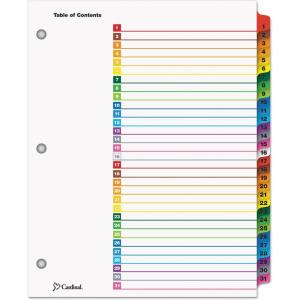 Cardinal OneStep Binder Dividers, 31-Tab, Customizable Table of Contents, Reversible Multicolor Tabs, Numbered 1–31, 1 Set (60118)